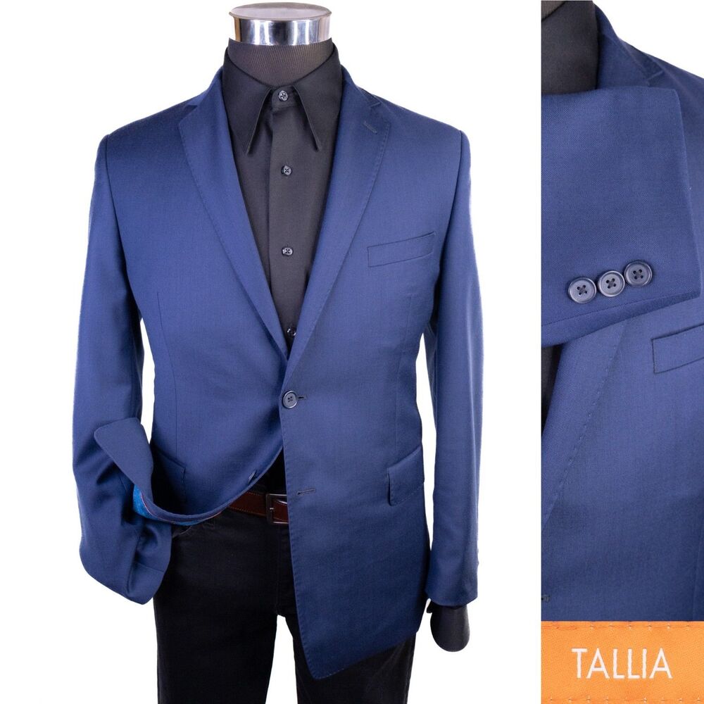 Tallia Boys Jacket Blazer Solid Blue Two Button Boys 18 Husky Dual Vented Wool